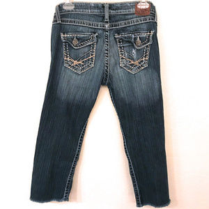 BKE Sabrina Raw Hem Crop Distressed Jeans ~ A364